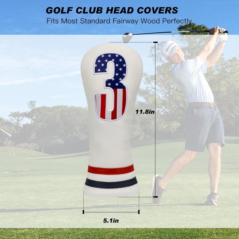 PONADA Golf Head Covers, 4pcs or 1pc USA Stars and Stripes Golf Club Covers for Woods and Driver Fairway Hybrid, PU Leather Golf Club Head Covers for Men Women with Interchangeable Tags, Fits Most Golf Clubs - Image 1